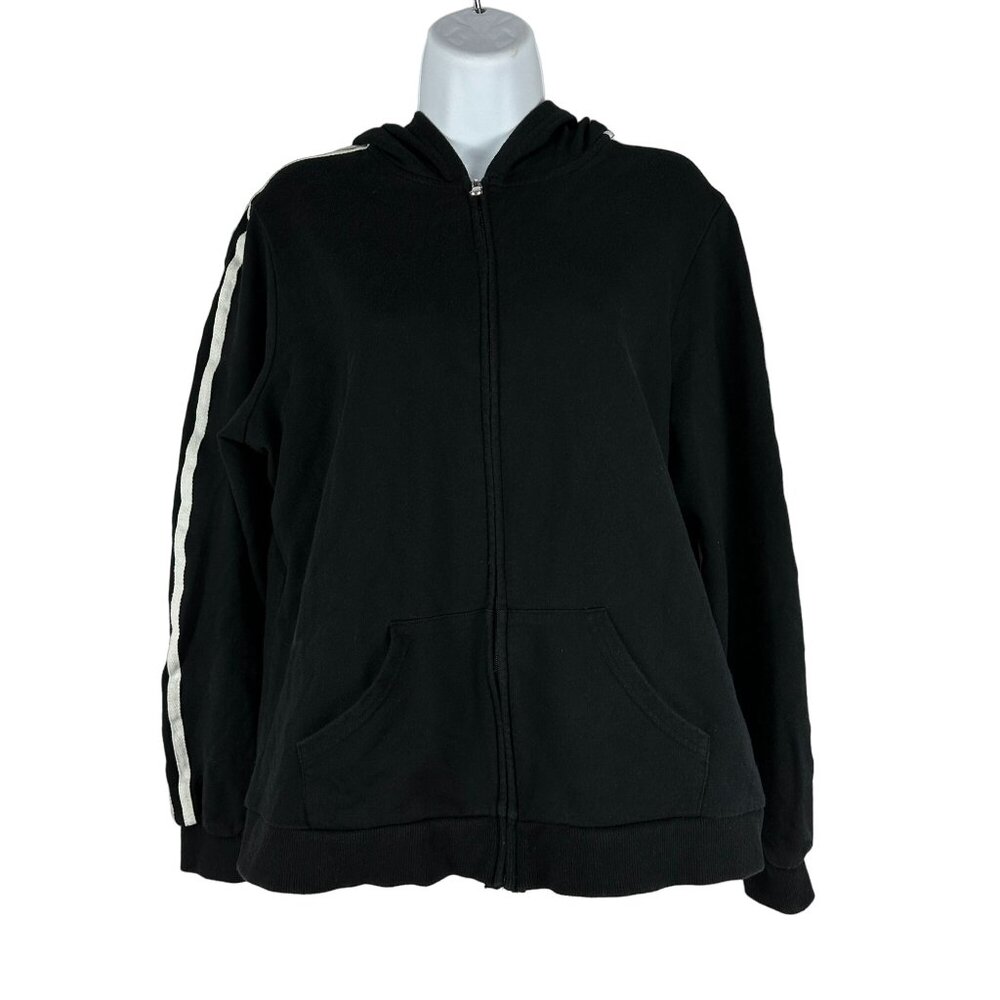 SB Active Black Hoodie Zip Up Jacket Large Striped Sleeves Casual Comfort Wear